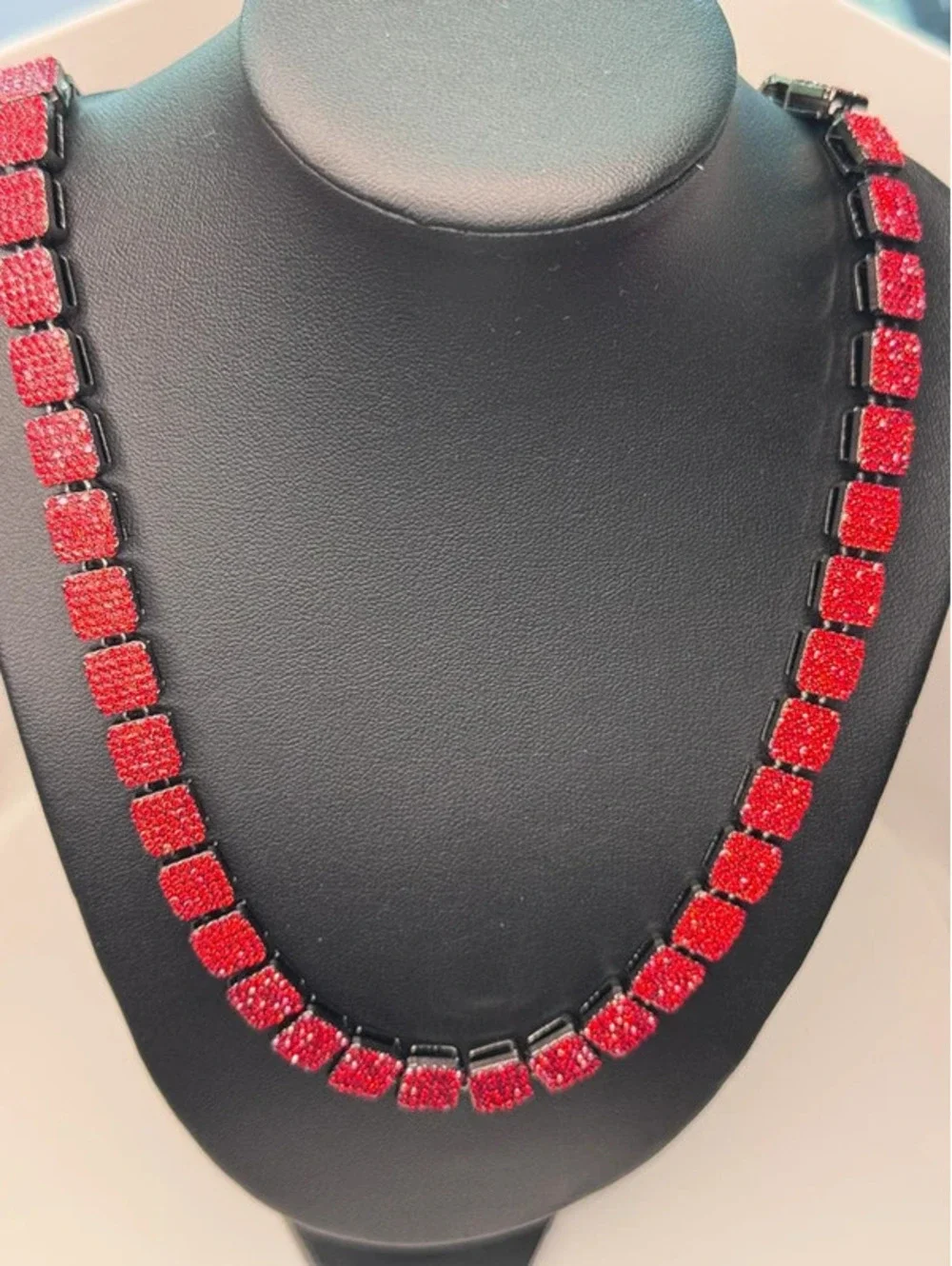 22” AJ red cz Heavy bling, black metal.